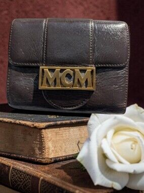 MCM Dark Brown Leather Wallet with Gold Logo